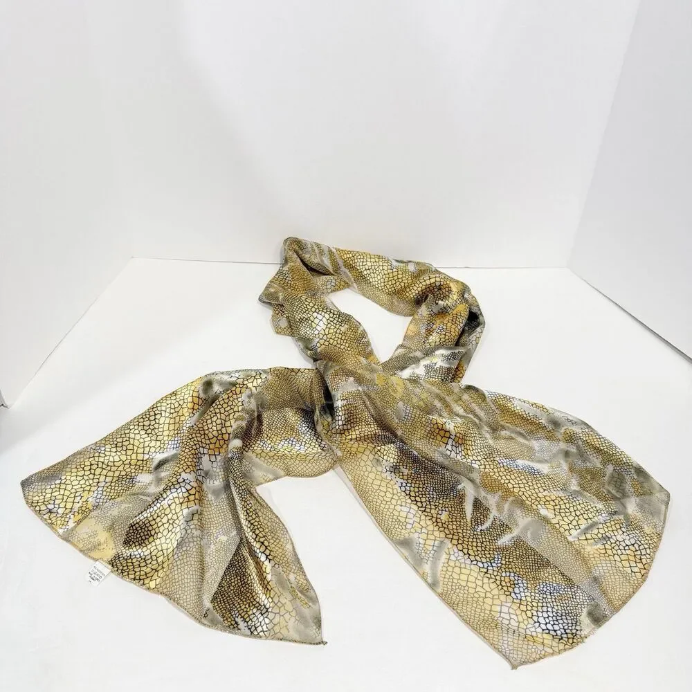 Women’s Snake Print Scarf Sheer Lightweight Gold Black Gray Animal Print Wrap